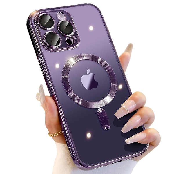 Magnetiskt Transparent Skal för iPhone 14 Pro Max med Fullt Kameraskydd [Starkaste N52 Magneter] [Militärklass Fallskydd] Glimmande för Kvinnor