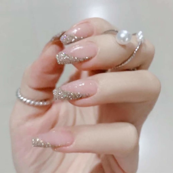 Kista Press på naglar-Långa falska naglar Art Cover Rosa False Nails Tips LOVE Style