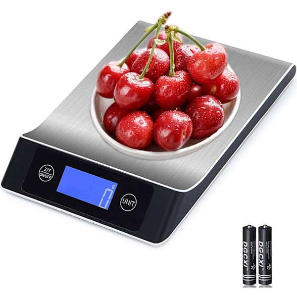 Multifunktionell matvåg, vattentätt rostfritt stål med bakgrundsbelyst LCD-display för bakning, viktminskning (3000g/0,1g precision)