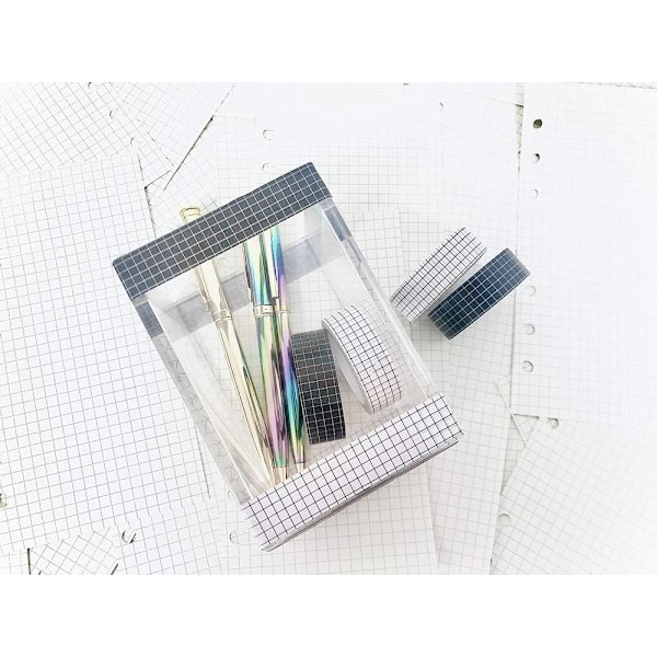 Washi Tejp Set, 10 Rullar Rutmönstrad Dekorativ Maskeringstejp för Journaling, Högkvalitativt Washi-papper Perfekt som Gåva