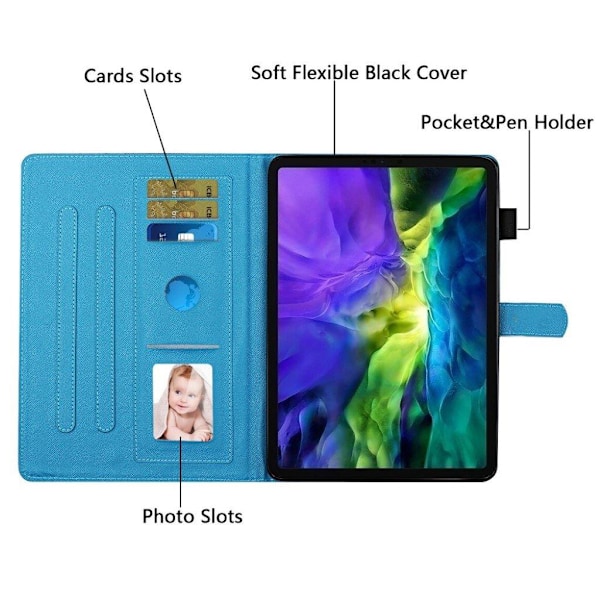 iPad (2018) mönstrat flipfodral i läder - Fjäril Och Blomma Blå