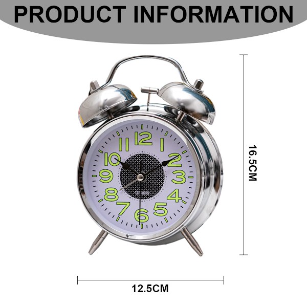 Analog väckarklocka med höglarm, batteridriven, tyst och tickande