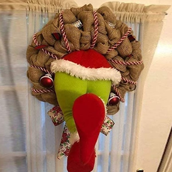 Smart Jul Inkräktare Krans, Festlig Jultomte Inbrottstjuv Med Säckvävs Girlang, Utsökta Böjbara Pälsben, Idealisk För Jul, Thanksgiving Dekoration,