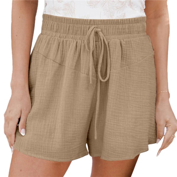 Dam Bredbenta Shorts Dragsko Elastisk Hög Midja Enfärgad Andningsbara Sommarshorts Khaki S