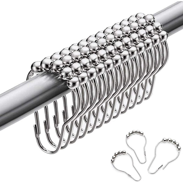 Duschdraperikrokar med Dubbelsidig Design, Set om 12, Kraftigt Rostfritt Stål, Silver, Polerad Finish, Rostsäkra, Smidig Glidmekanism, Perfekt