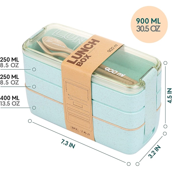 3-i-1 Stapelbar Lunch Bento Box med Sked och Gaffel Ivory Ivory