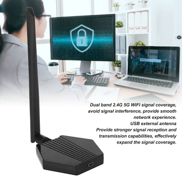 USB Extern Antenn 300Mbp Plug and Play Datorantenn Dual Band 2.4G 5G WiFi Nätverksadapter för Stationära Datorer Laptop