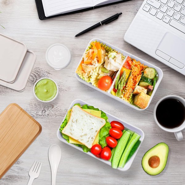 Bento Box Lunchlåda för vuxna, Lunchlåda med fack (47oz), Stapelbar Bento Lunchlåda för vuxna, Rektangulär Lunchable Matbehållare med bestick