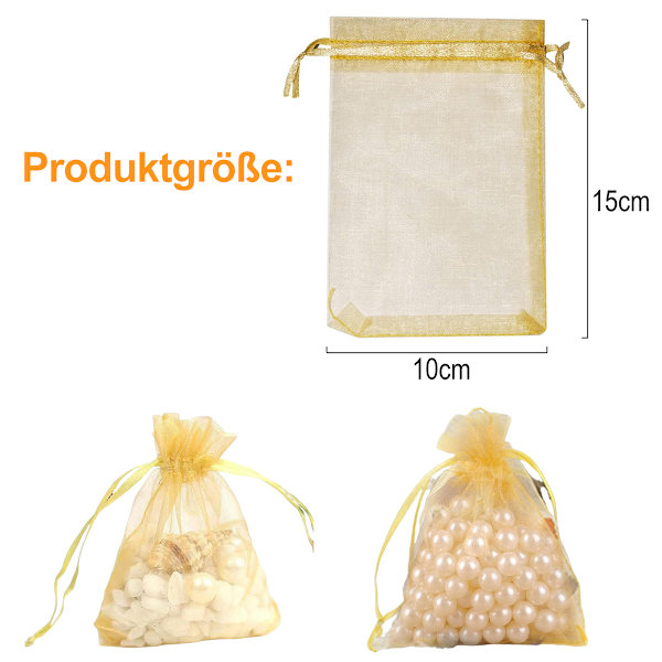 Organzapåsar, organzapåsar, organza presentpåsar, smyckespåsar, bröllopspåsar, lavendelpåsar (10 x 15 cm, guld)