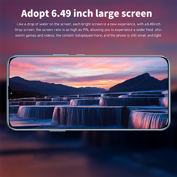 6.49 tum Olåst Smartphone 6GB RAM 64GB ROM Främre 8MP Bakre 24MP Ansiktsigenkänning Mobiltelefon för Android11 100‑240V EU-kontakt Blå