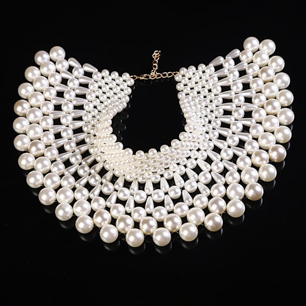 Bröllopsklänning Statement Halsband Fanshaped Pearl Beaded Bib Choker Collar Sjal