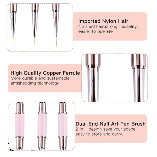 Nagelkonstborstar Set, 5 st Nagelkonstdesignborstar med pennlock Nagel Ombre Borste Gel Nagel Liner Borste