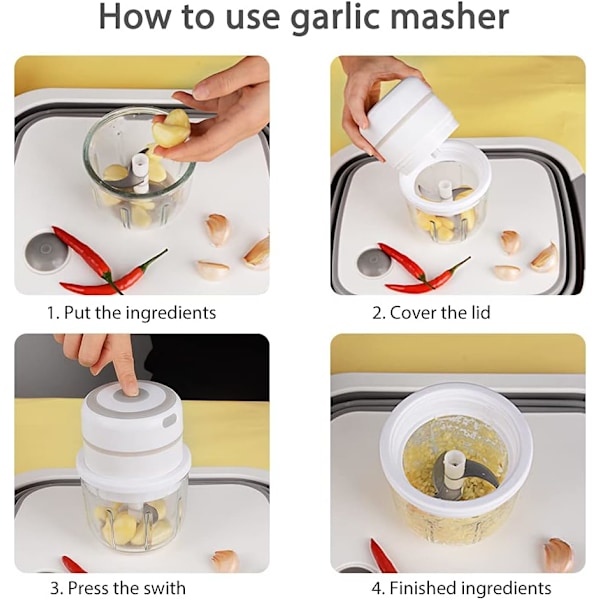 Mini Vitlökshackare, Trådlös Förbättrad Kraft Rostfritt Stål Blad, Snabb Vitlökshackning, Enkel One-touch-funktion, Idealisk För Hem & Resor, 250ml