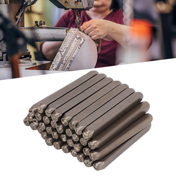 37 stämplar med stansverktyg i kolstål, bokstäver och siffror, med förvaringslåda för DIY-läder