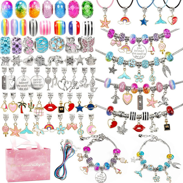 130 delar Charm armband gör-det-själv-kit inklusive smyckespärlor ormkedjor, gör-det-själv-hantverk för flickor