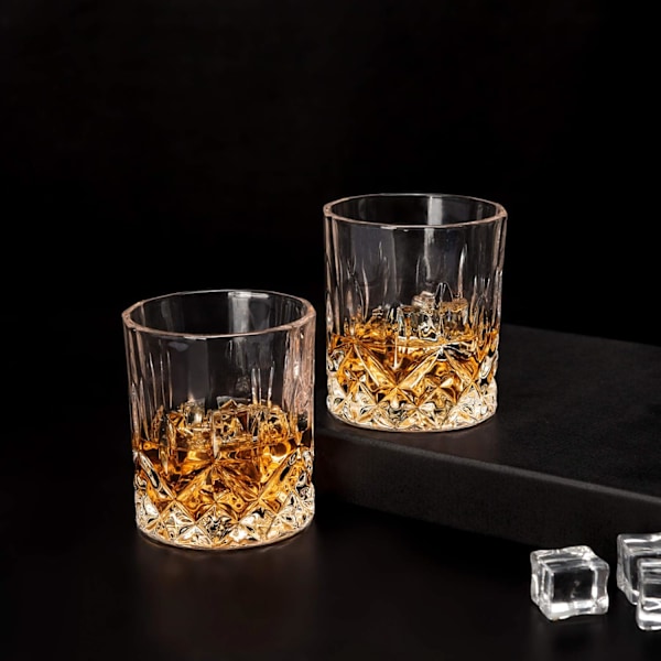 Blyfri Kristall Double Old Fashioned Glas, Set om 4, Europeiskt Hantverk, 300 ml Kapacitet, Tung Viktad Bas, Anpassningsbar Elegans, Idealisk