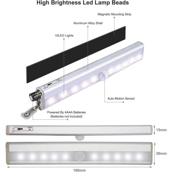 Motion Activated RV Step Lights, 10 LED Batteridriven Motorho