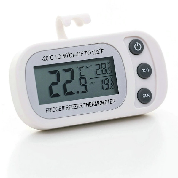 Kylskåpstermometer med elektronisk LCD-display, magnetisk baksida och krok, vattentät design för kök, restauranger, barer (Set om 2)