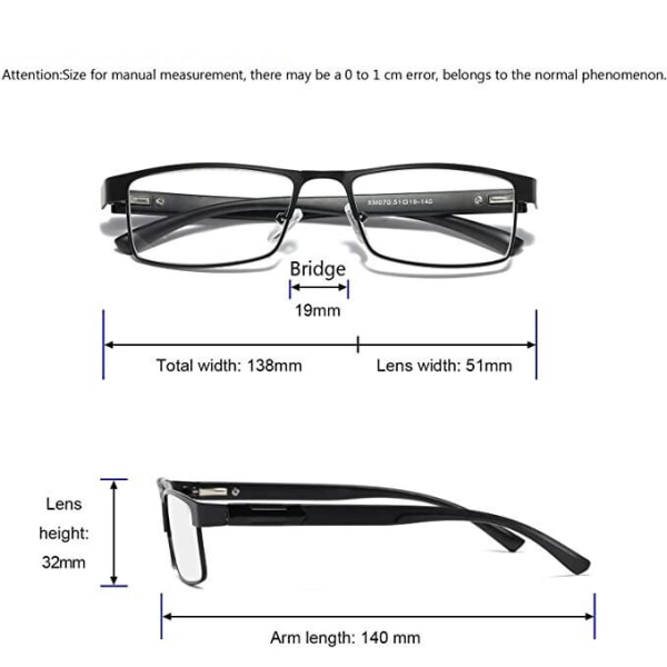 3-pack herr läsglasögon i metall, rektangulära läsglasögon 1,5 2,0 2,5 3,0 3,5 4,0