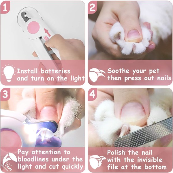 Katt- och hundklosax och trimmer, husdjursklosax med LED-ljus för att undvika överklippning, dold nagelfil och rakblad, professionell