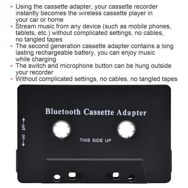 Trådlös kassettbandspelare adapter bil Bluetooth kassett mottagare omvandlare med USB-kabel