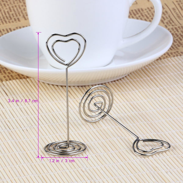 Elegant Namnskylt för Bröllop, Metallhjärta med Virvelklämma och Varm Hjärtformad Design, Bordsnummerhållare för Speciella Evenemang (10 st)