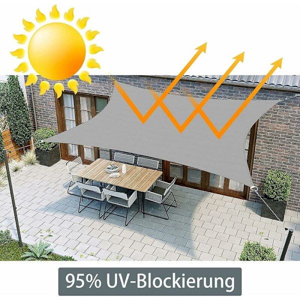 Rektangulär solsegel, vattentät, 3 x 4 m, 180 g/m² polyester oxford och 95% UV-skydd, rivbeständig, utomhus solskydd för trädgård,