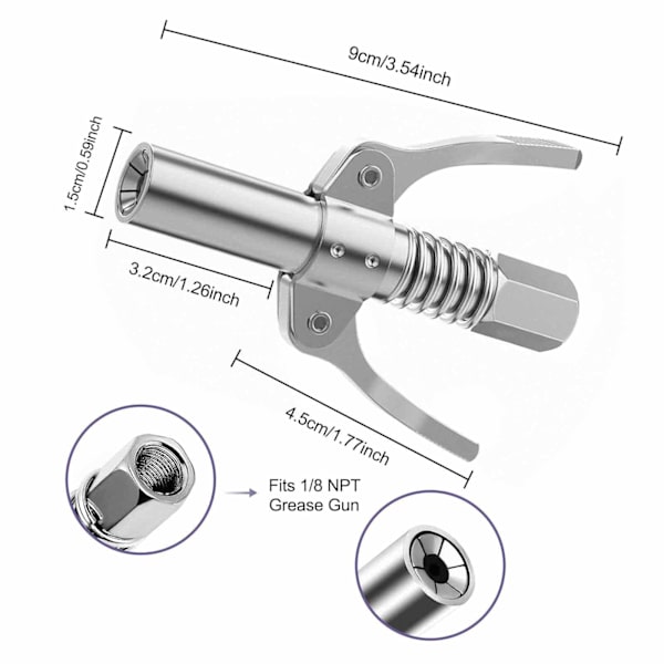 Saker Smörjgunna Koppling, Kompatibel med Alla Smörjgunnor 1/8'' NPT-Kopplingar (Lämplig för Diametrar Större än 14 mm, Uppgraderad till 14000 PSI, Ny