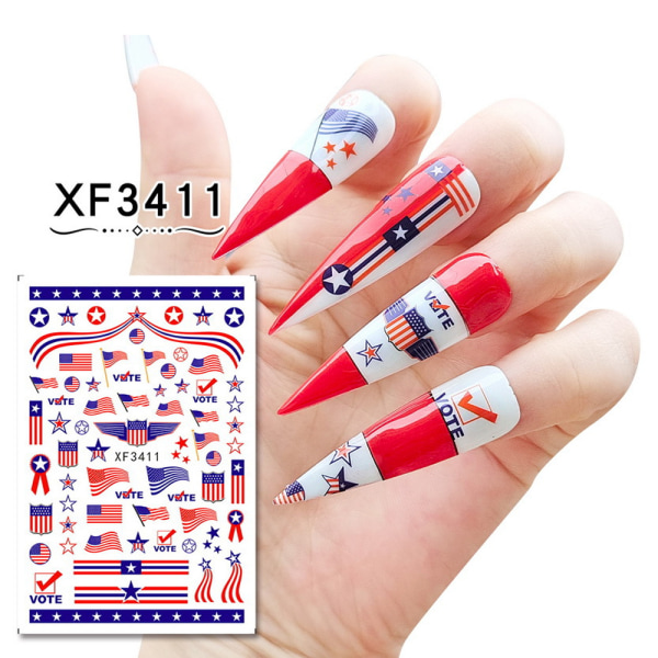 4th of July Stickers Nail Art, Independence Day Patriotic Designer Nail Decals 3D Självhäftande Akryl Nail Supply Nail Sticker 8 ark