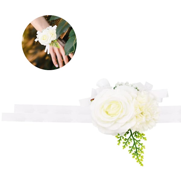 Elegant Bröllopsfest Dekoration, Boutonniärer med Pärlarmband, 2st Vita Sidenblommor Tillbehör för Bal Kostym