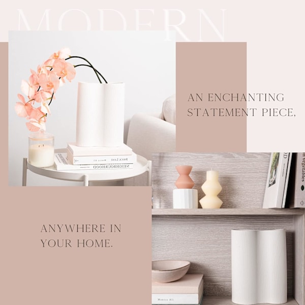Infinity-formad keramisk vas, elegant design premium keramik, heminredning vit ribbad textur vas för färska buketter, torkade blommor, pampasgräs,