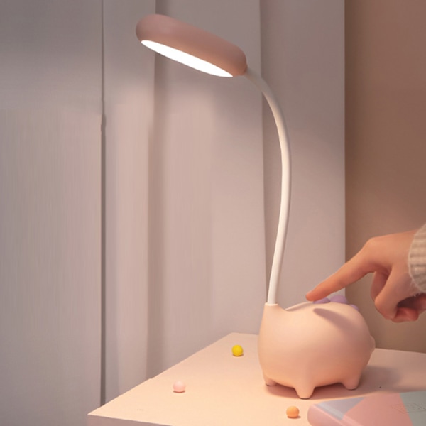 Skrivbordslampa USB-laddning LED Ögonvänlig Söt Bordsläslampa för Sängbord Sovsalar Rosa
