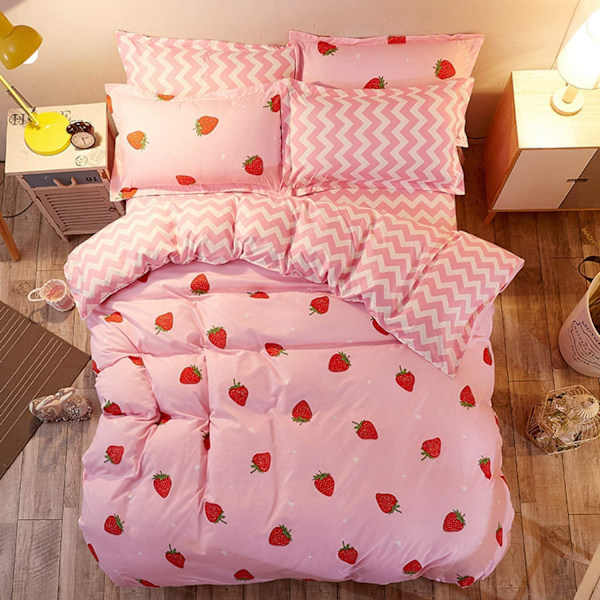 Fastsytt lakan med jordgubbstryck, Kawaii-design, kylande organisk polyester, djup ficka, reaktiv 3D-tryckning, höghållfast mikrofiber för sovrumsinredning,