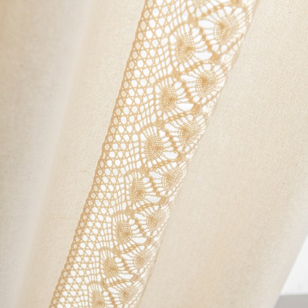 Boho Chic Gardiner Linne Texturerade, Eleganta Tofsar Skira Spetsgardiner med Virkad Geometrisk Stickning, Fönsterbehandling i Bondgårdsstil för Vardagsrum,