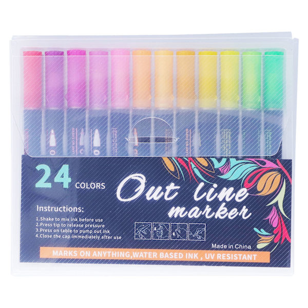 24-pack Markeringspennor Vattentäta Flytande Bläck Flerfunktions Lätt Bärbar Konturpennor