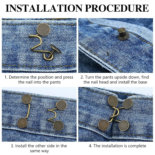 4 set jeans midjejusterare, ingen sömnad avtagbar krävs byx knappar stift, jeans midjespänne jeans dra åt midjejusteringsspänne