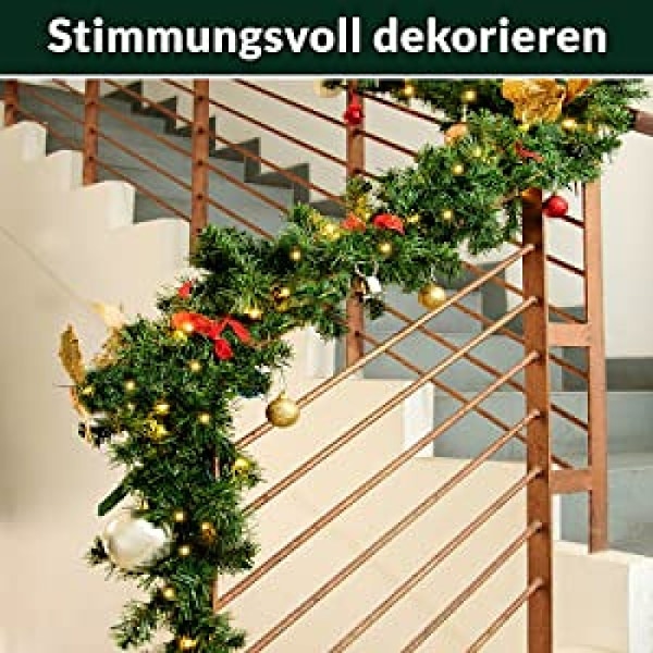 Väderbeständig Förbelyst Julgirlang, Sladdlös Batteridriven Dekoration för Inomhus Utomhus, 2,7m Varmvita LED-lampor Konstgjord Tall