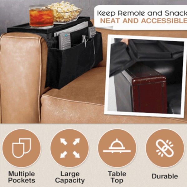 Soffa Armstöd Organizer Fack Couch Caddy Soffa Armstöd Väska Sängbord Förvaring Hängande Organizer Svart
