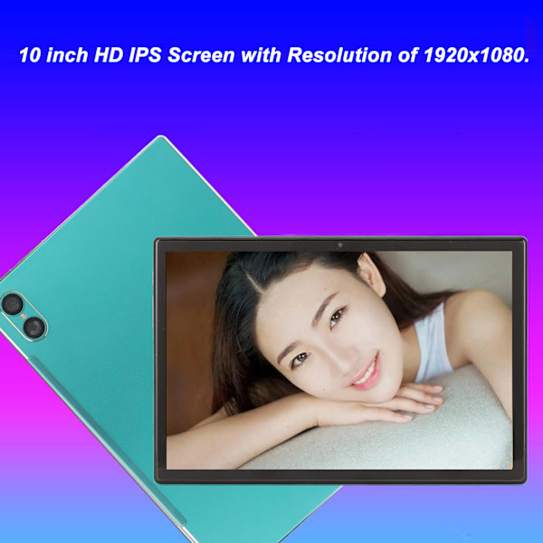 10-tums Tablet Grön Octa Core CPU 8GB RAM 256GB ROM 7000mAh 4G LTE 5G WiFi Dubbel Kamera Kontorstablet för Hemmet 100‑240V Grön EU-kontakt