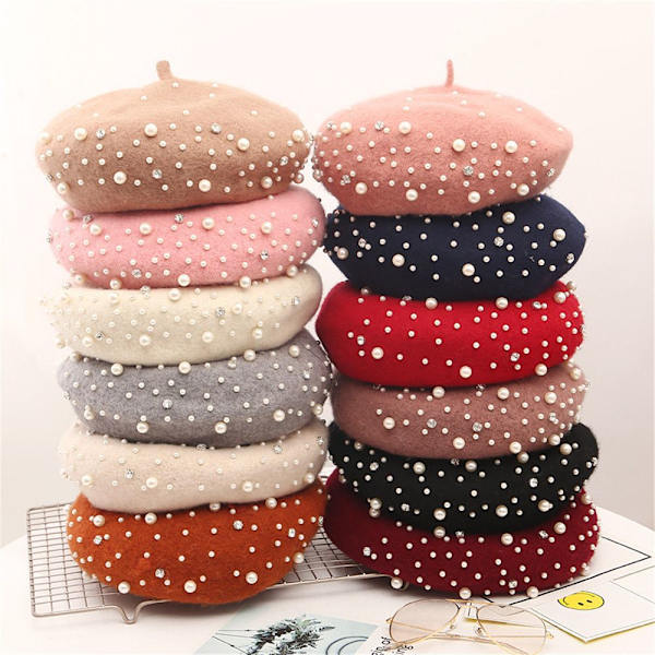 Ull Beret Cap Høst Beret Hat RØD red
