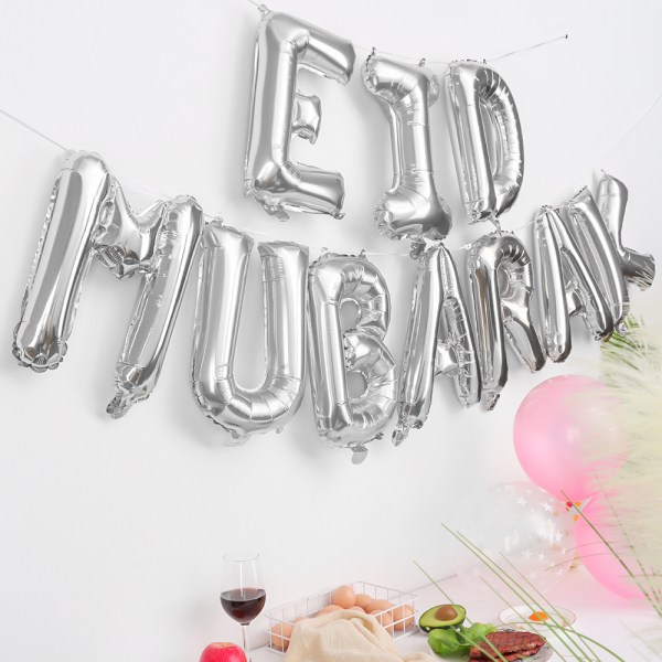 16 tommer Eid Mubarak RAMADAN MUBARAK SØLV EID MUBARAK silver