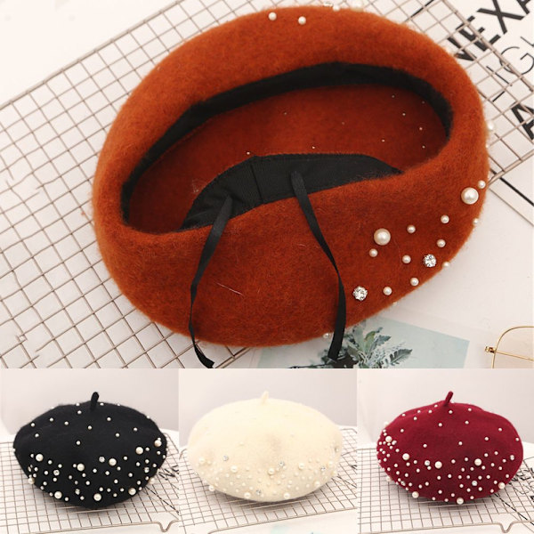Ull Beret Cap Høst Beret Hat RØD red