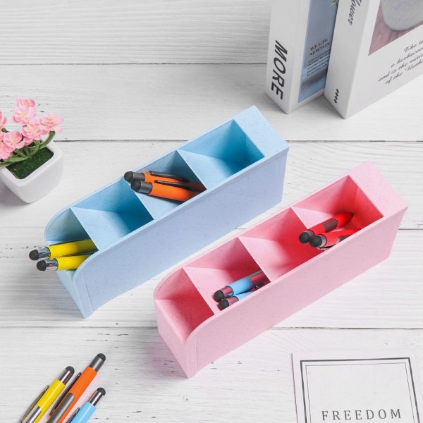 Desktop Organizer Opbevaringsboks Pen Barrel BLÅ FIRKANT Blue