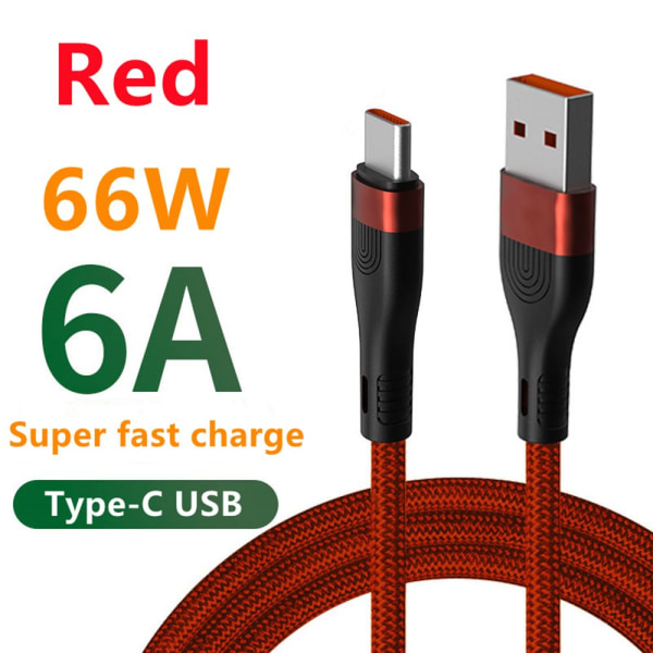 Snabbladdningskabel USB Typ C Kabel RÖD 2M Red 2m