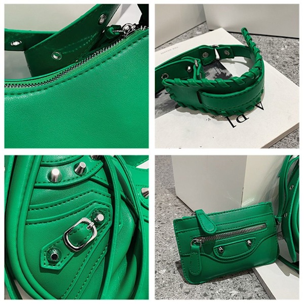 PU-lädernit dubbad axelväska Designer Crossbody-väska Wine red
