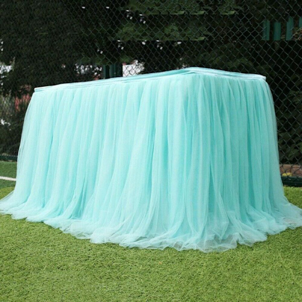 100x75cm Tyll Elastisk Mesh Bordskjørt LYSBLÅT light blue