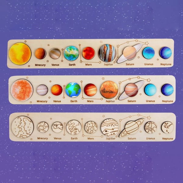 Trä Solar System Jigsaw Planeter Panel Pussel leksak TYP 3