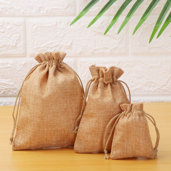 5 stk Jute Gaveposer Snørepose Candy Organizer BEIGE beige 13x18cm