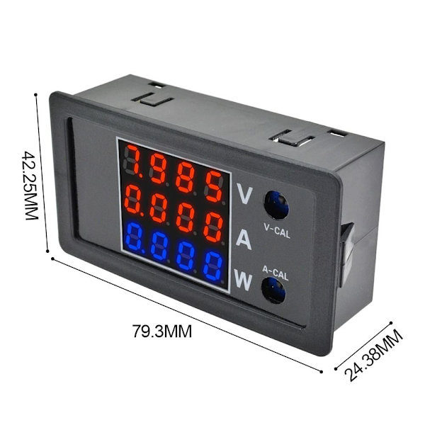 Digital Voltmeter Spænding Strøm Energimåler Effektmåler RØD Red Blue Red