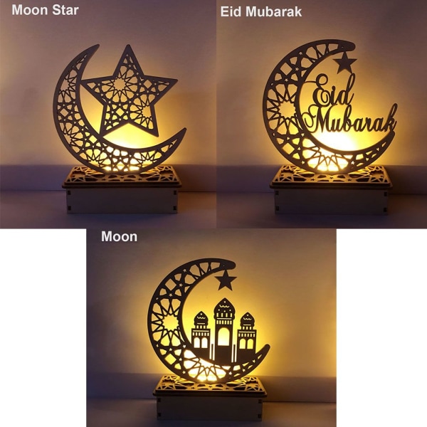 LED Träplakett Moon Star EID MUBARAK Eid Mubarak